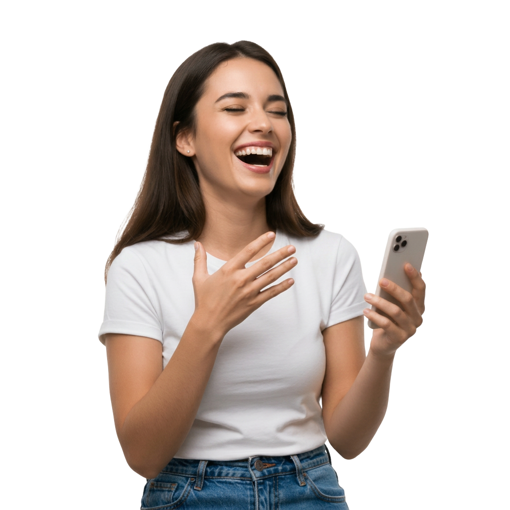 Satisfied customer activating a recharge ticket on her smartphone